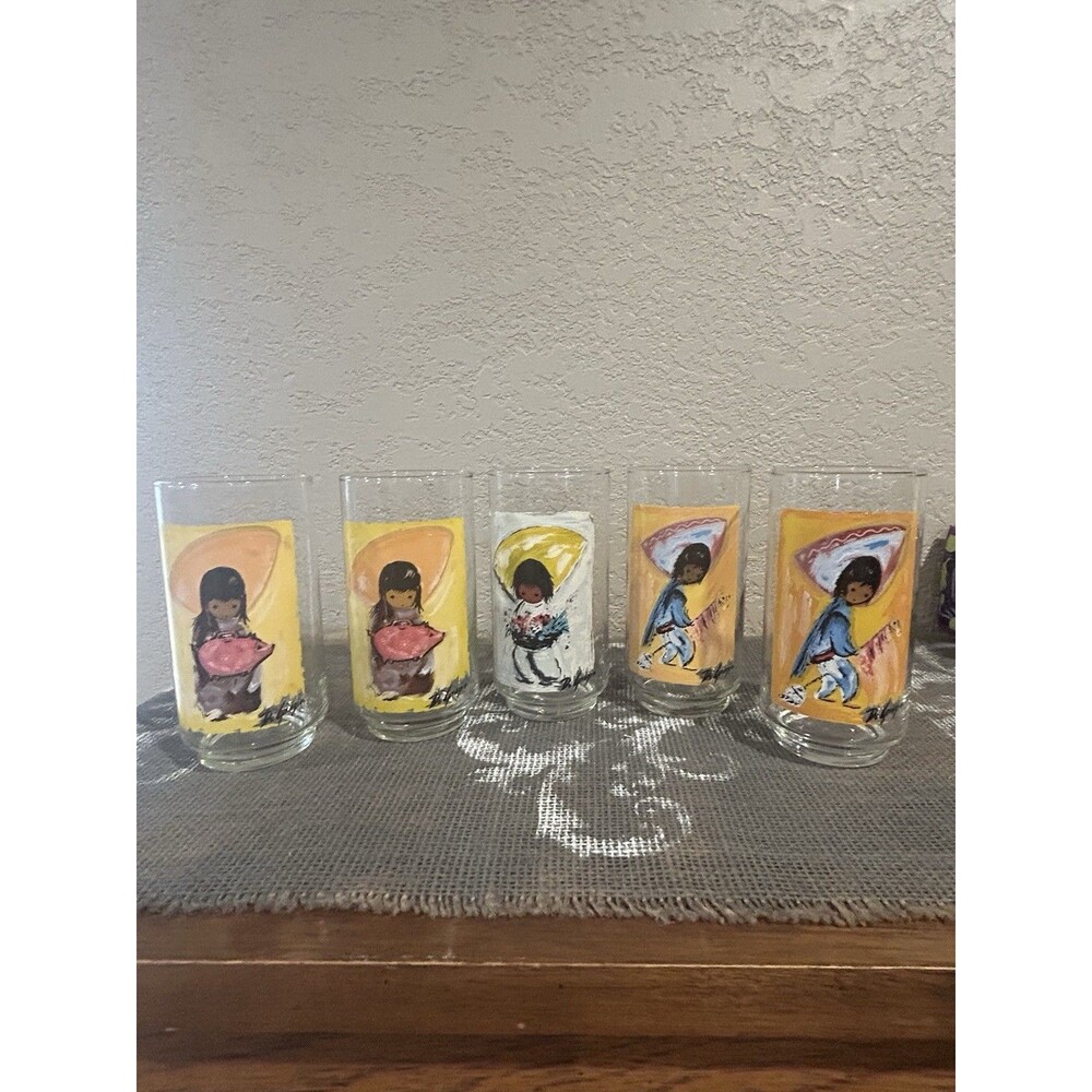 Vintage Degrazia Glasses Southwestern Children Set Of 5